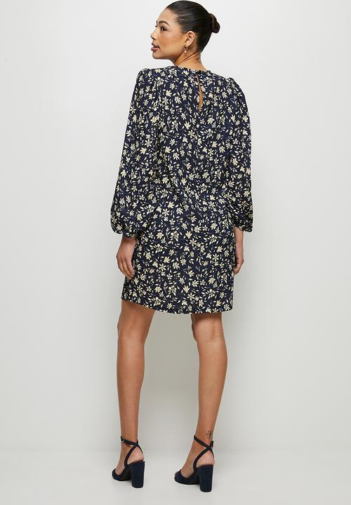 edit - Bellow sleeve tunic dress - navy ivory floral