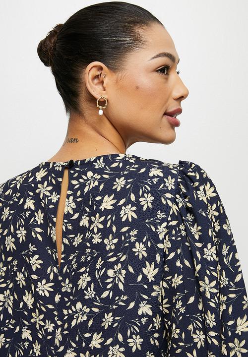 edit - Bellow sleeve tunic dress - navy ivory floral