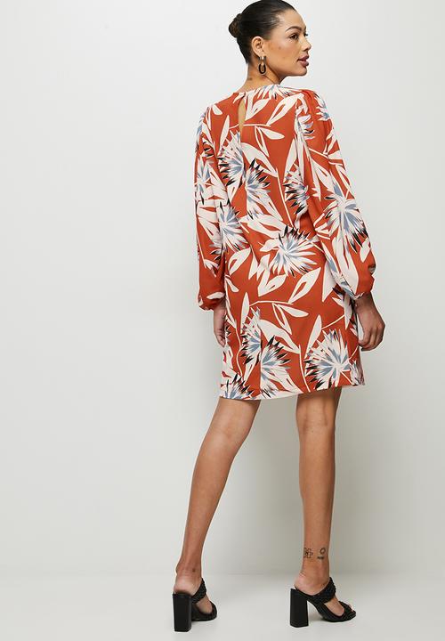 edit - Bellow sleeve tunic dress - rust exotic leaves