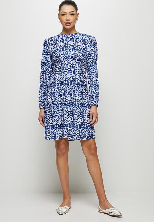 edit - Curved waist short dress - navy watercolour animal