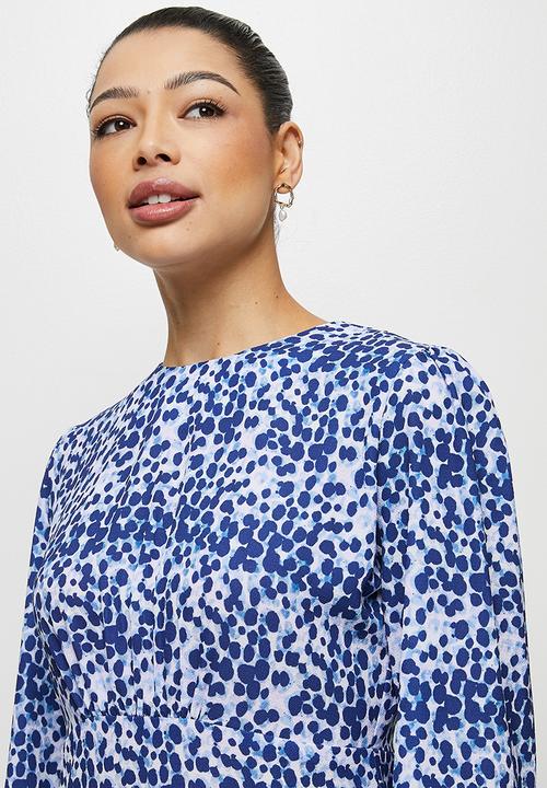 edit - Curved waist short dress - navy watercolour animal