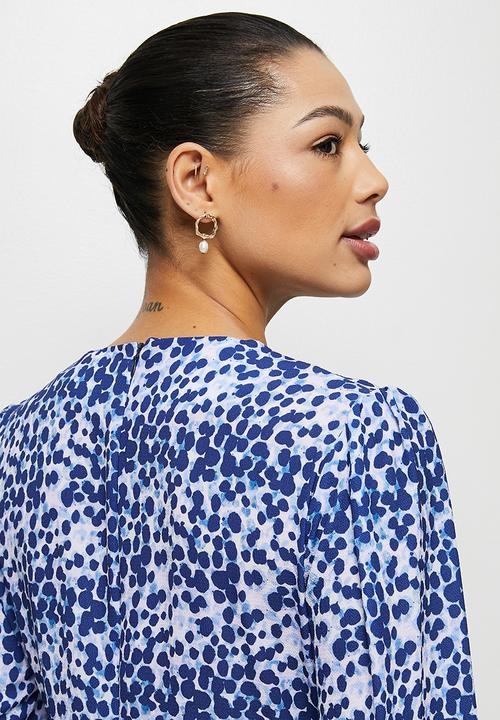 edit - Curved waist short dress - navy watercolour animal