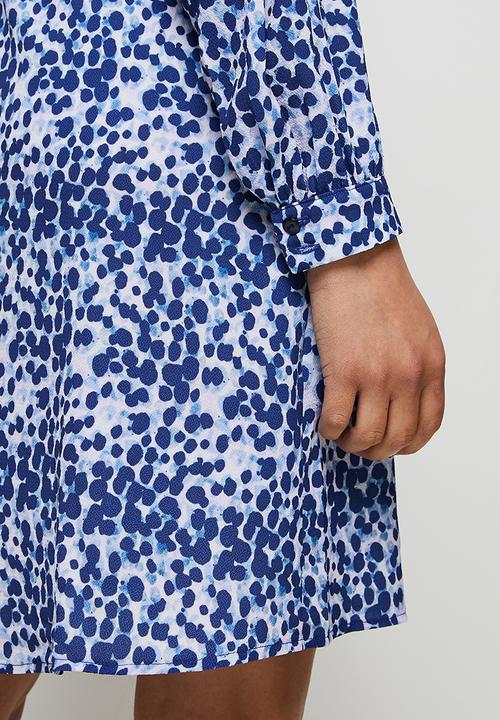 edit - Curved waist short dress - navy watercolour animal