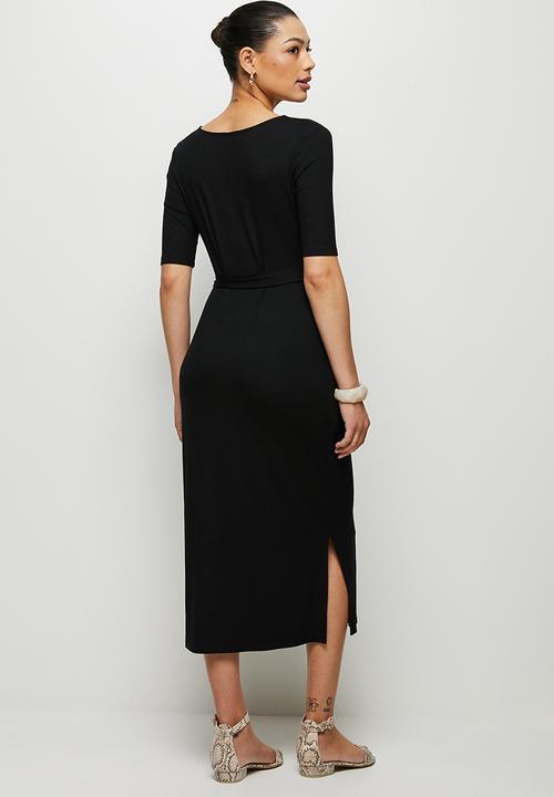 edit - Conscious ballet sleeve scoop neck slit midi - black