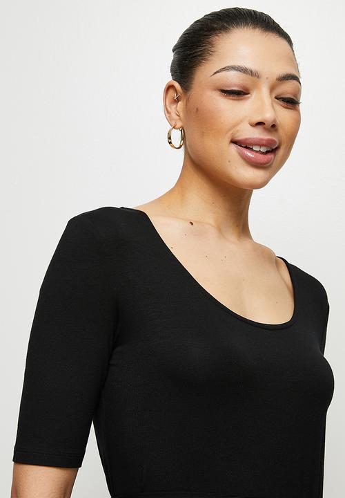 edit - Conscious ballet sleeve scoop neck slit midi - black