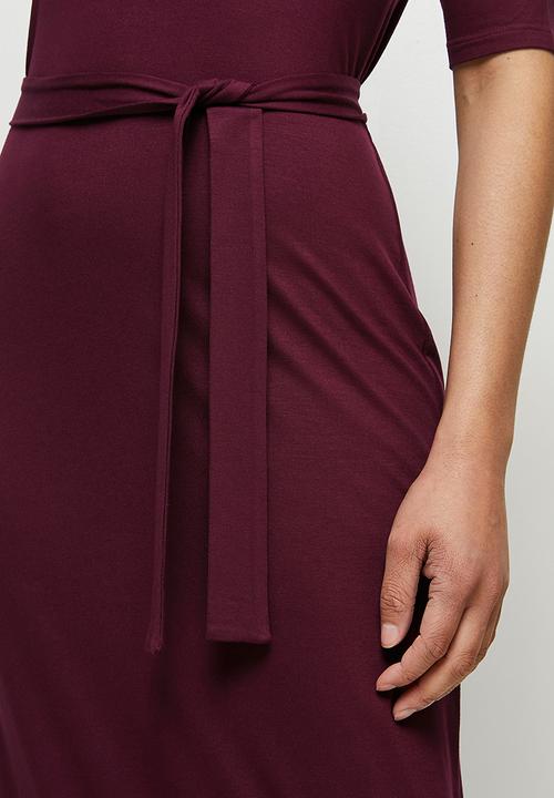 edit - Conscious ballet sleeve scoop neck slit midi - berry