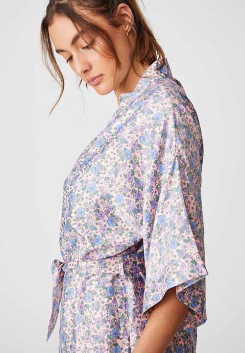 Cotton On - Satin robe - grandma garden ditzy