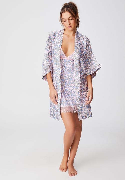 Cotton On - Satin robe - grandma garden ditzy