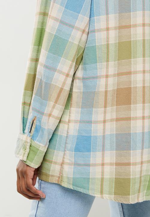 Cotton On - Boyfriend shirt - chilli check pistachio green