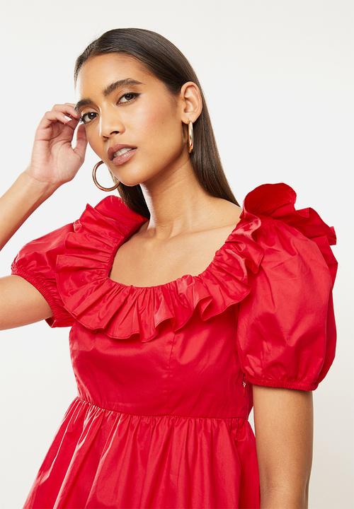 Glamorous - Front fril open back dress - red