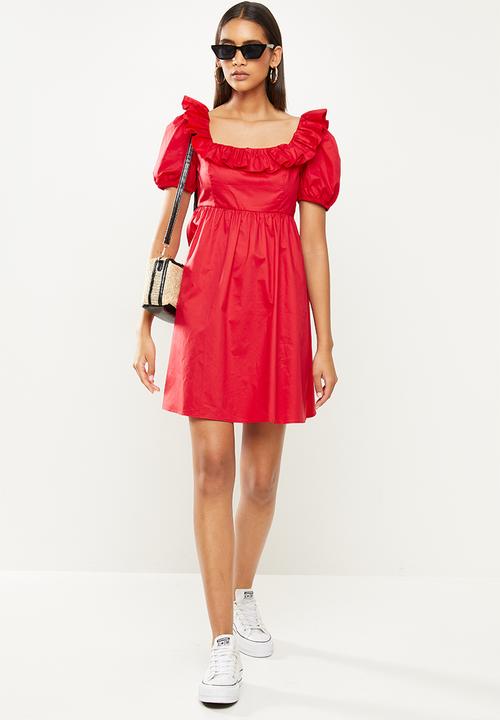 Glamorous - Front fril open back dress - red