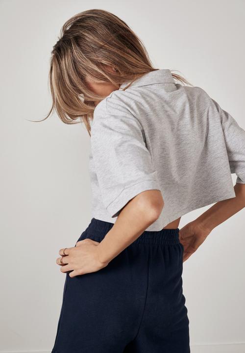 Factorie - Crop polo top - grey marle