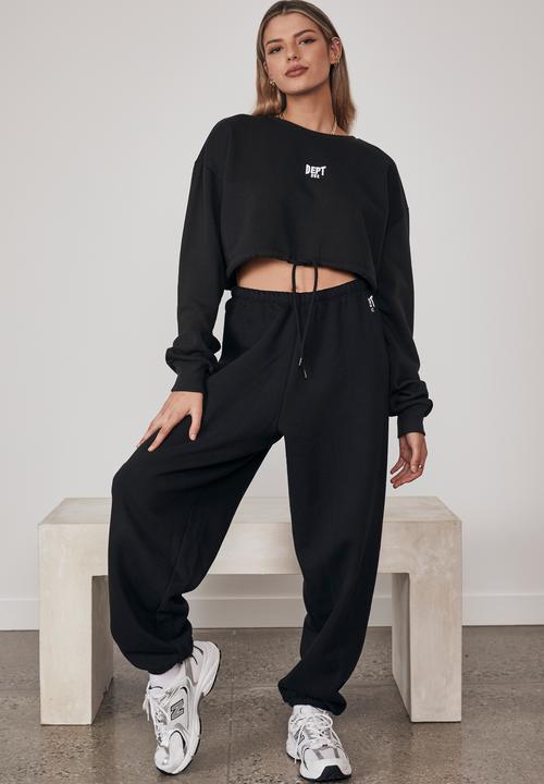 Factorie - Cropped drawcord crew - black