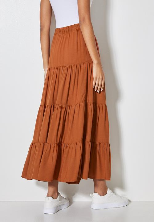Superbalist - Tiered midi skirt - terracotta