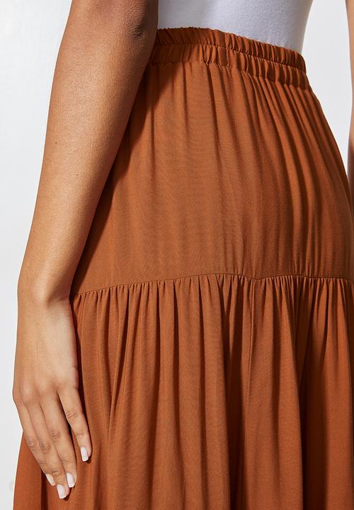 Superbalist - Tiered midi skirt - terracotta