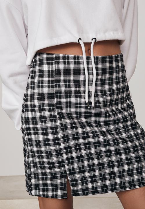 Factorie - Double split mini skirt - black & white check