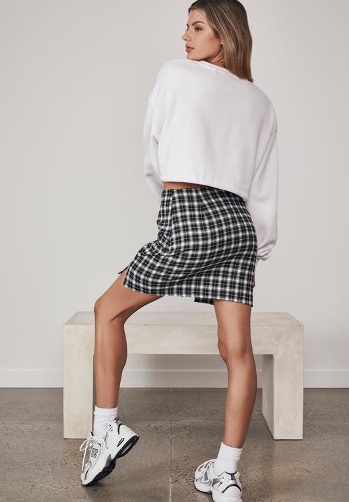 Factorie - Double split mini skirt - black & white check