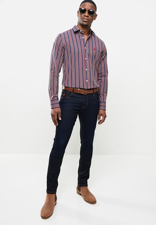 POLO - Adrian stripe  signature shirt - navy