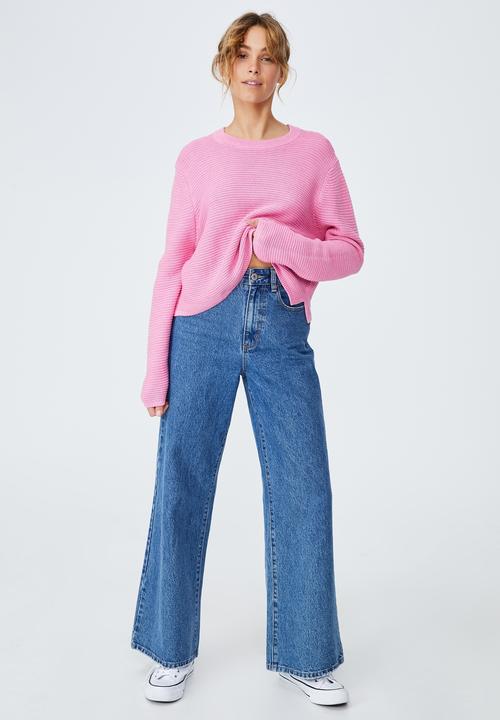 Cotton On - Cotton cropped pullover - pink glow cherry bloom twist