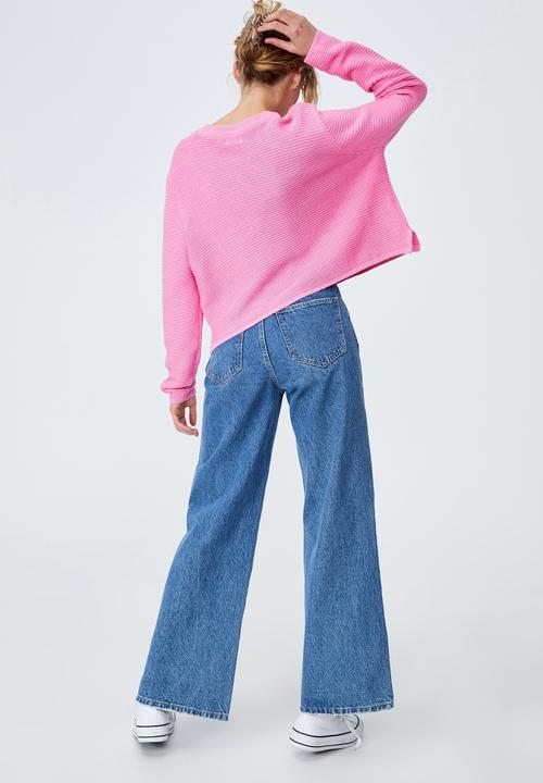 Cotton On - Cotton cropped pullover - pink glow cherry bloom twist