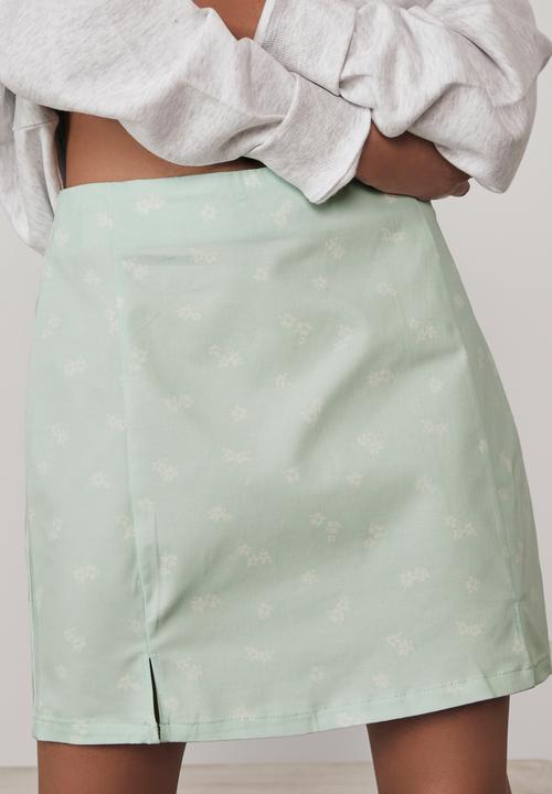 Factorie - Double split mini skirt - josie floral_opal blue