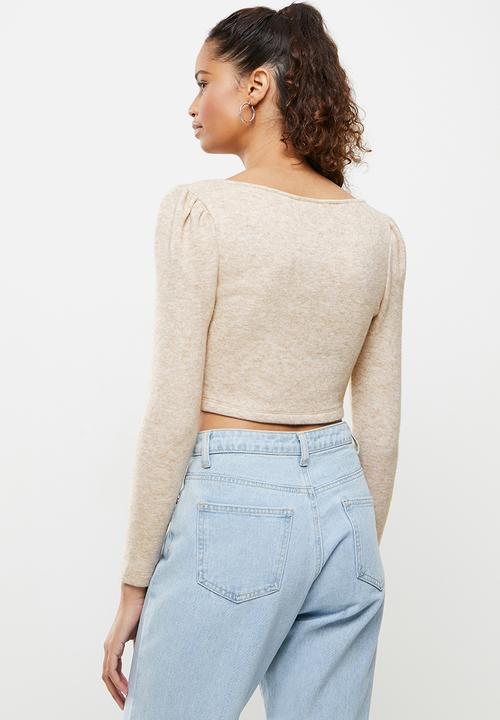 Blake - Cut & sew crop top - beige