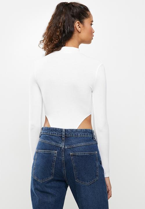 Blake - Hi cut turtle neck bodysuit - white