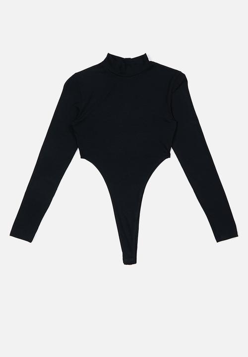 Blake - Hi cut turtle neck bodysuit - black