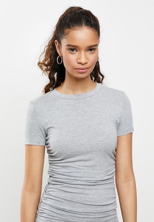 Blake - Ruched short sleeve mini bodycon dress - grey