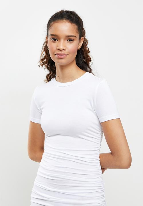 Blake - Ruched short sleeve mini bodycon dress - white 