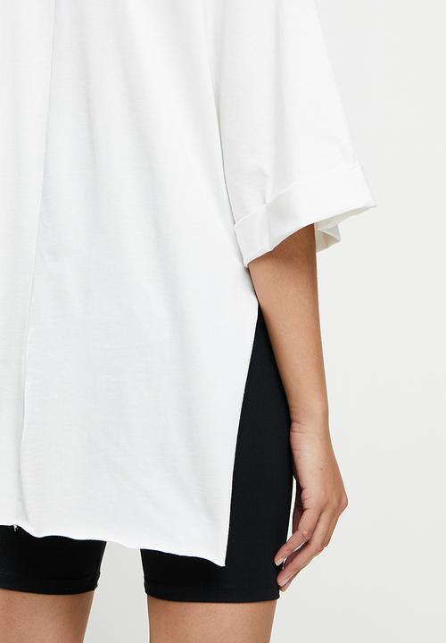 Trendyol - Double sleeve asymmetric boyfriend knitted t-shirt - white