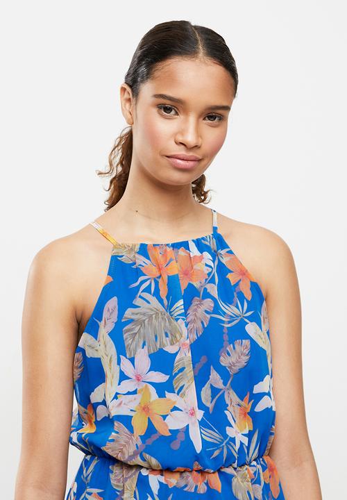Trendyol - Flower patterned slit dress - blue
