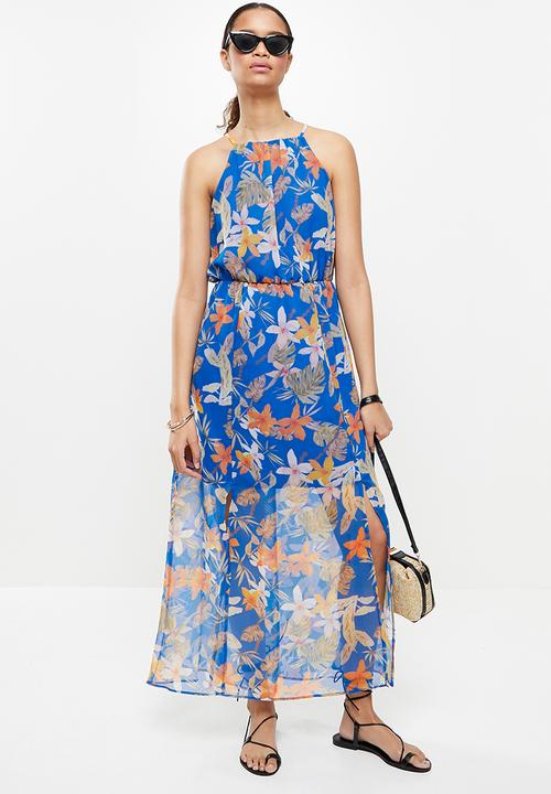 Trendyol - Flower patterned slit dress - blue