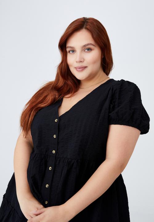 Cotton On - Curve woven tessa babydoll mini dress - black