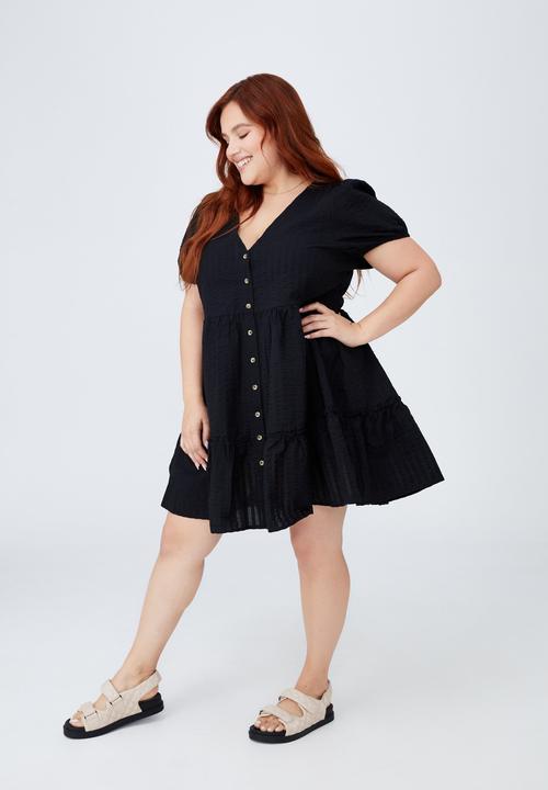 Cotton On - Curve woven tessa babydoll mini dress - black