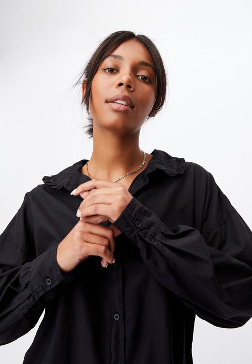 Cotton On - Lily frill collar long sleeve shirt - black