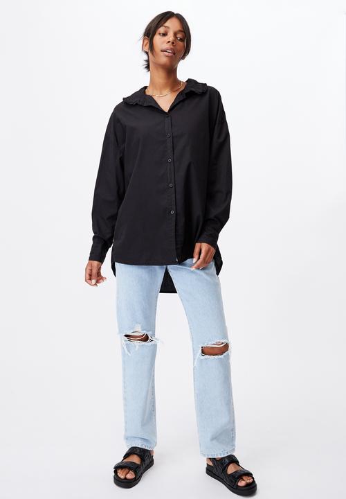 Cotton On - Lily frill collar long sleeve shirt - black