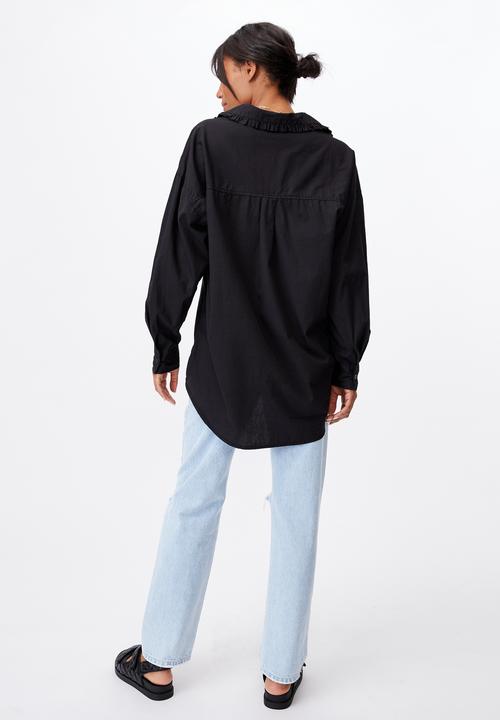 Cotton On - Lily frill collar long sleeve shirt - black
