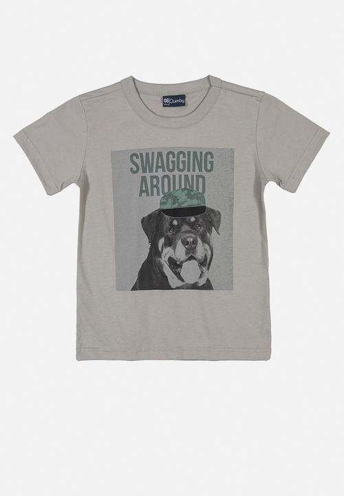 Quimby - Boys swagging around tee & shorts - grey & green