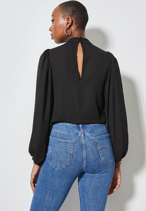 VELVET - Turtle neck blouse with draped sleeve - black 