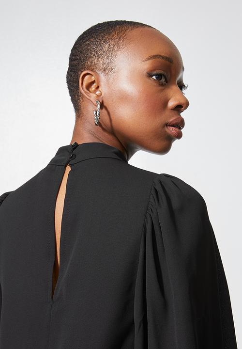 VELVET - Turtle neck blouse with draped sleeve - black 