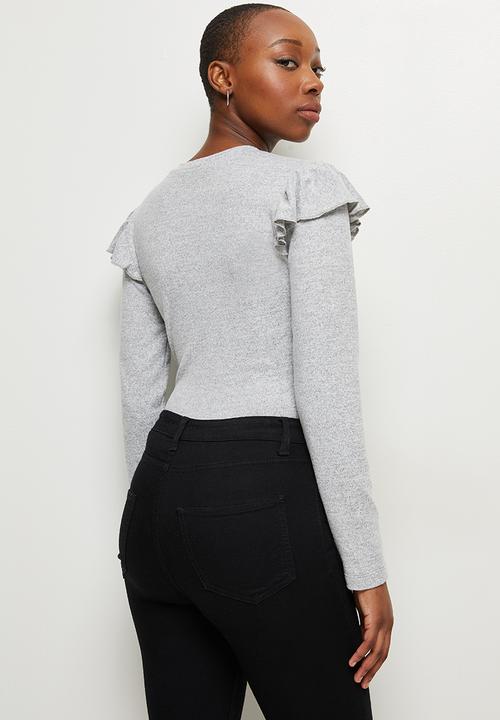 MILLA - Soft touch ruffle sleeve top - grey 