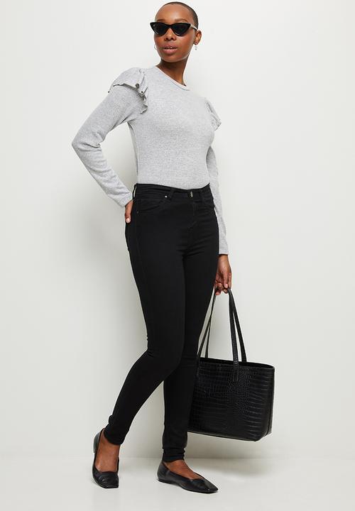MILLA - Soft touch ruffle sleeve top - grey 