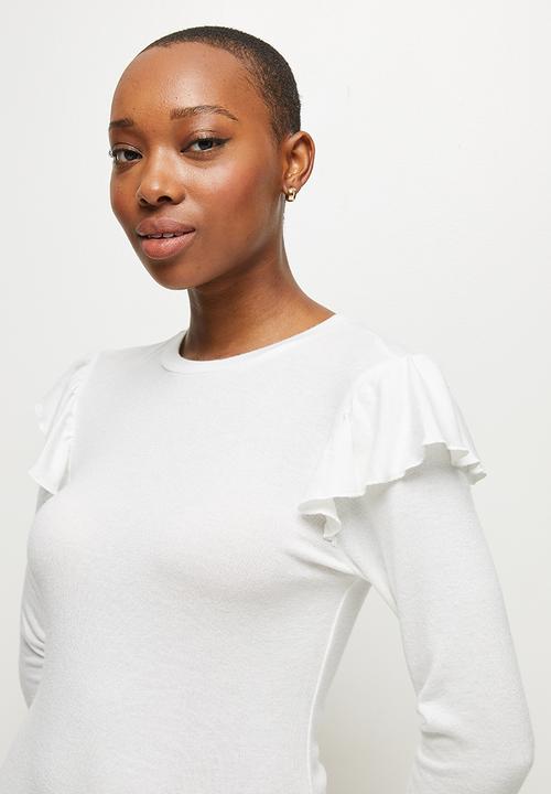 MILLA - Soft touch ruffle sleeve top - white 