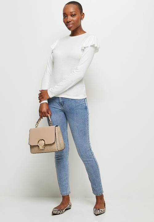MILLA - Soft touch ruffle sleeve top - white 