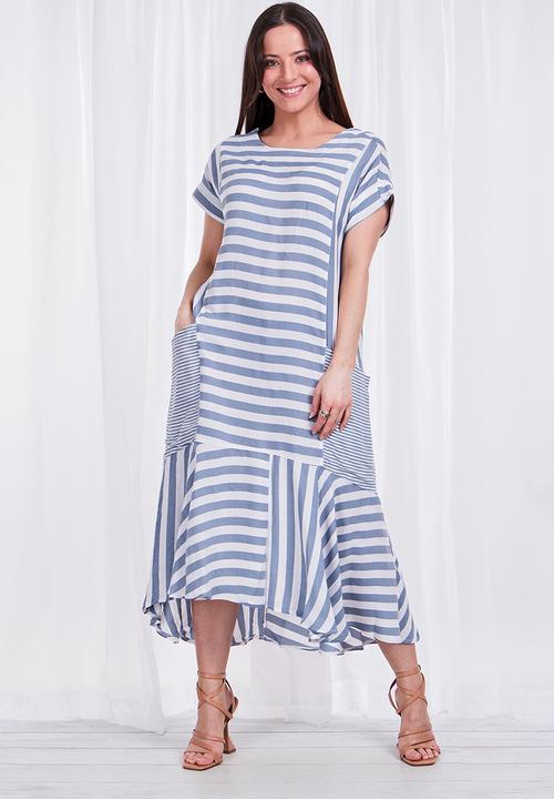 Stella Morgan - Striped midi dress with pockets - blue
