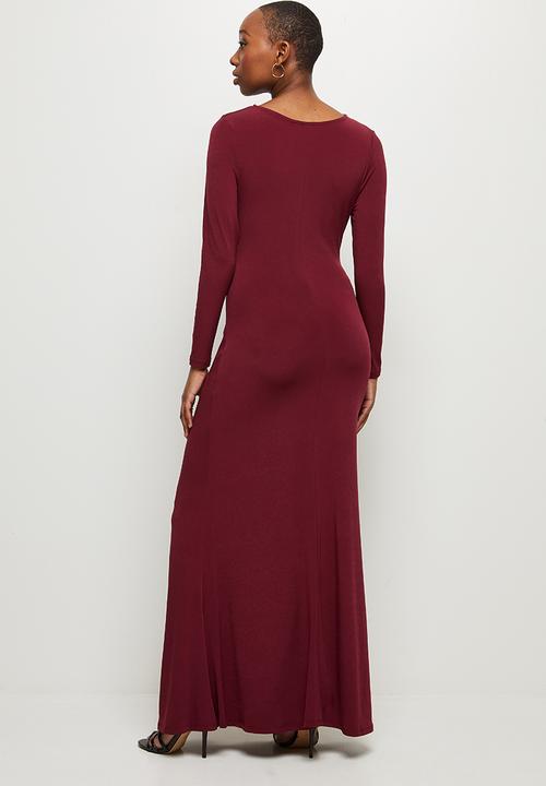 MILLA - Draped front long sleeve maxi dress - cognac