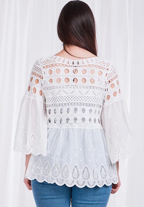 Stella Morgan - Embroidered 3/4 sleeve blouse - white