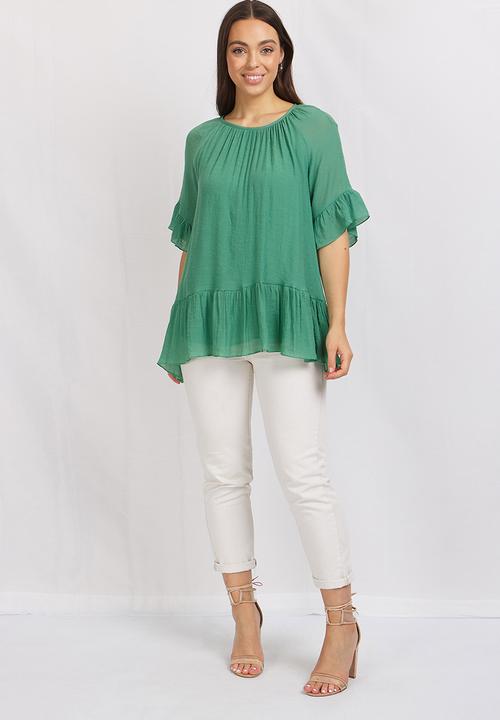 Stella Morgan - Frilled hem smock blouse - green
