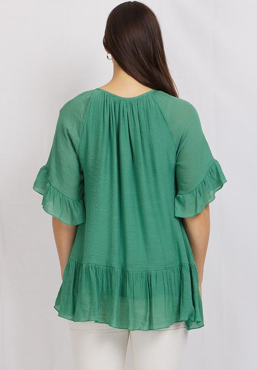 Stella Morgan - Frilled hem smock blouse - green